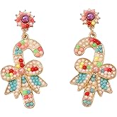 Christmas Earrings for Women,Colorful Crystal Bulb Candy Bow Dangle Earrings Dainty Bead Jingle Bell Christmas Earrings Xmas Holiday Christmas Jewelry