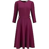 Hobemty Women's Fit and Flare Dress 3/4 Sleeve Crew Neck Work Office A Line Dresses