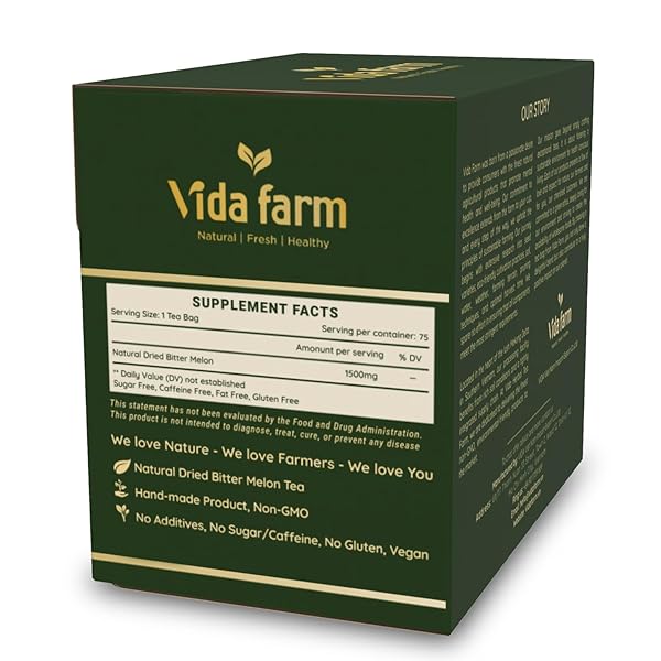 VIDA FARM 75 PREMIUM BITTER MELON TEA BAGS, ZERO SUGAR TEA, HANDPICKED, 100% PURE AND NATURAL DRIED BITTER MELON, NON-GMO, NO CAFFEINE, GLUTEN-FREE, VEGAN