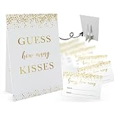 "How Many Kisses In The Jar" Game - White & Gold Sign With 30 Guess Cards For Parties - View #3