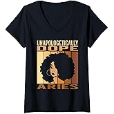 Womens Unapologetically Dope Aries Melanin Women Horoscope V-Neck T-Shirt