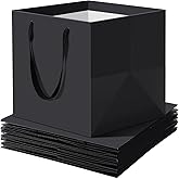 Tenceur 50 Pack Black Gift Bags with Handles 10 x 10 x 10 Inches Square Reusable Gift Paper Bag Wrap Black Shopping Containers for Present Wedding Birthday DIY Presents Doll Party Favor