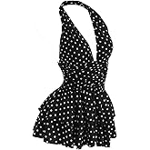 Floerns Women's Cute Halter Dress Sleeveless Polka Dots Layered Ruffle Vintage Mini Dresses