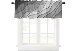 RisQiten Black Grey Ombre Valances for Windows, Kitchen Curtains Window Treatment Decor, Modern Geometric Abstract Aesthetic Cream Rod Pocket Short Window Valances for Living Room/Bedroom, 54" x 18"