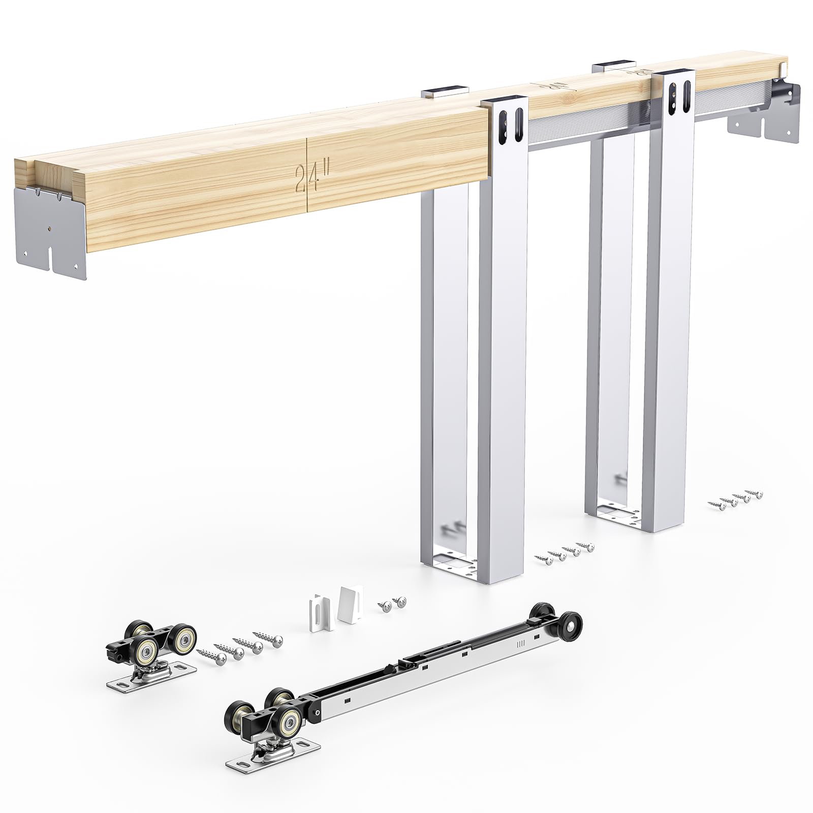 Photo 1 of ***PARTS ONLY***
EaseLife 28x80in Pocket Door Frame Kit with Two-Way Soft Close Mechanism for 2X4 Studs Wall,Sliding Hardware for 24"-28" Wide Door,Aluminum,Slide Smoothly Quietly,Easy Install,No Door (28in x 80in)