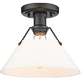 Golden Lighting Yep Orwell 1-Light Flush Mount in Matte Black and Opal Glass