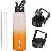 BJPKPK Insulated Water Bottles with Straw Lid, 40oz Stainless Steel Water Bottles with 3 Lids, BPA Free Leakproof Thermo, Tumblers, Cups for Sports, Gym- Coral
