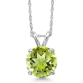 Gem Stone King 14K White Gold Green Peridot Pendant Necklace for Women | 2.07 Cttw | Gemstone August Birthstone | Round 8MM | With 18 Inch Chain