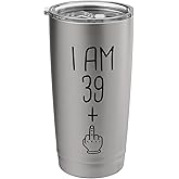 Funny 40th Birthday 39 Plus One Middle Finger 40 Year Old Stainless Steel Insulated Tumbler
