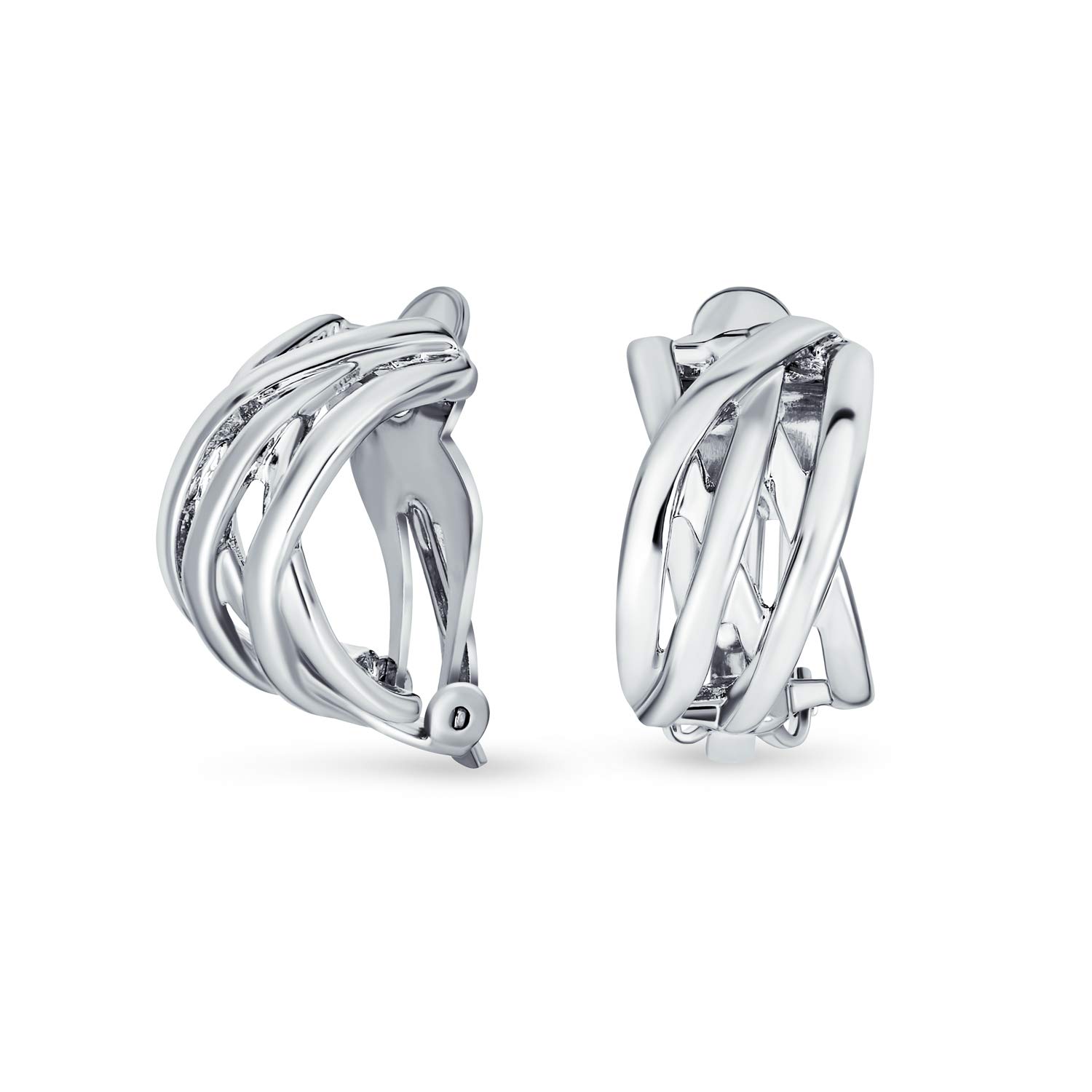 Classic Open Criss Cross Twist Wire Celtic Knot Weave Wide Half Hoop Clip On Earrings for Women Non Pierced Ears Silver Plated Brass — image 1