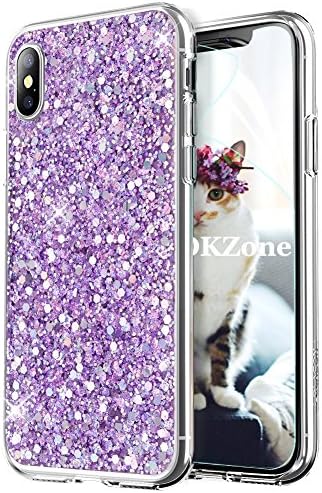 OKZone Compatible iPhone XS Max Phone Case, Bling Glitter Sparkle Design Slim Soft TPU Silicone Skin Cover Anti-scratch Protective Shining Fashion Style Case for iPhone XS Max 6.5 Inch -Purple
