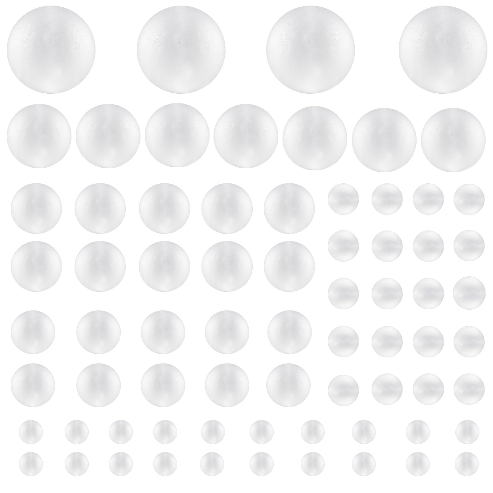 niCWhite White Foam Balls, 6 Sizes Polystyrene Craft Balls 72pcs Styrofoam Balls Art Decoration Balls for School Projects, Kids DIY Art Crafts and Christmas Party Decoration