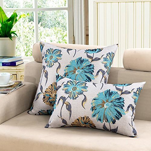 MochoHome Square Decorative Flower Floral Throw Pillow Cover Case Pillowcase Cushion Sham - 26" x 26", Blue