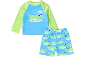Happy Town Toddler Boys Swimsuits Rashguard Sets Long Sleeve Swim Shirt Trunk Bathing Suits Swimwear Summer Outfits Clothes