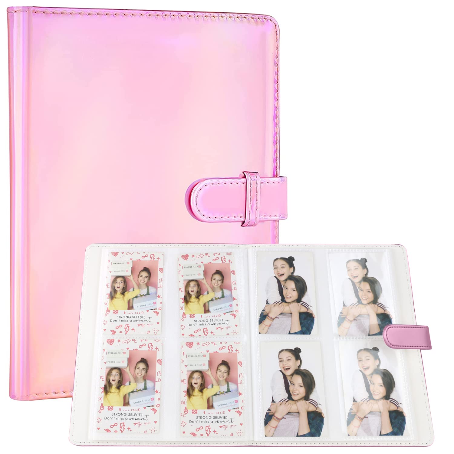 Fujifilm Instax Leather Photo Album 256 Pockets - Holographic PU Cover for Instax 11, Mini 8, & Zip Instant Printer - 3 inch Photo (Laser Pink)