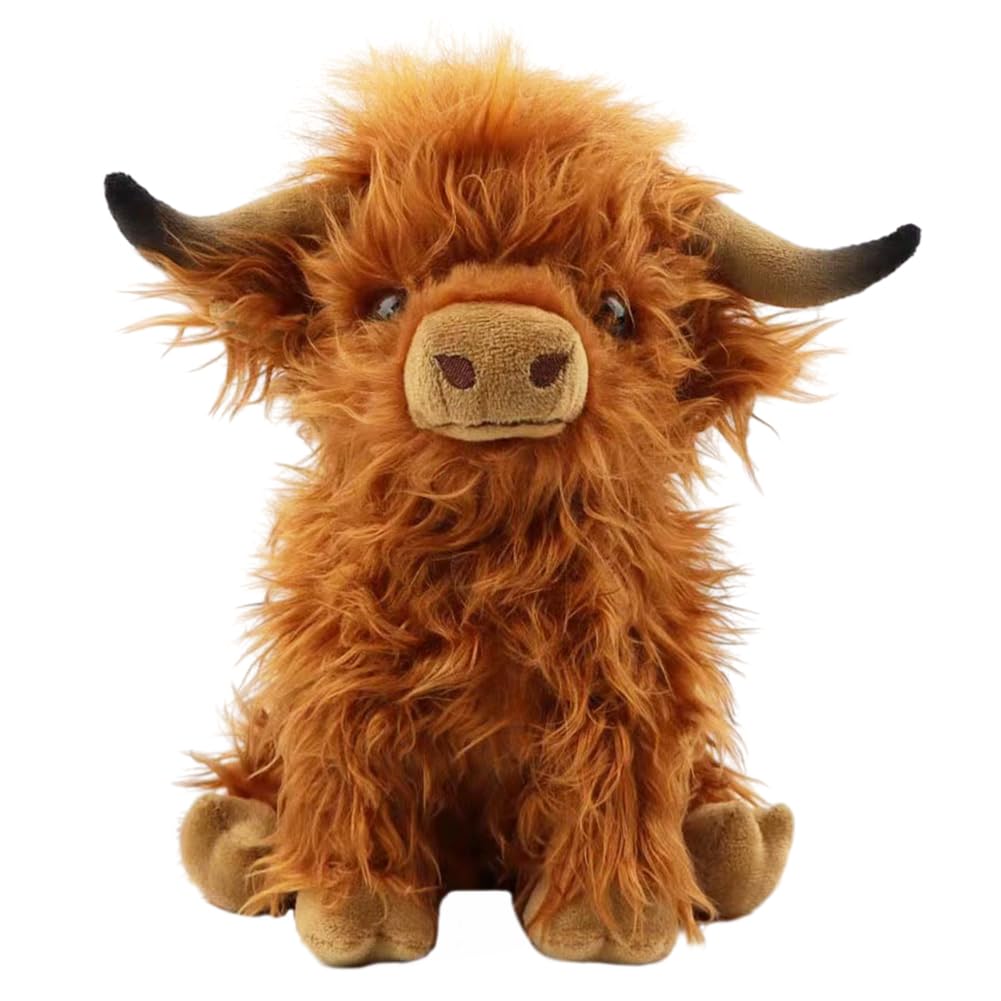 RFJYGWQM Highland Cow Plush, Highland Bull Animal Doll, Realistic Cow Scottish Doll,Soft Cuddly Plush, Farm Toy Gift For Mom