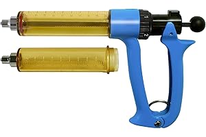 FURQERY Livestock Syringe Gun 50ML 5 Gears Adjustable Continuous Repeating Luer Lock Syringe Pump-Adjustable 1ml to 5ml Range with Two Tubes for Farm Cattle Cow Horse Goat Hog (50 ML)