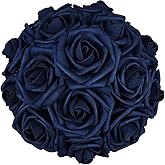 Alifst 25pcs Artificial Flower，Real Touch Artificial Foam Roses Decoration DIY for Wedding Bridesmaid Bridal Bouquet Centerpieces Party - Navy Blue