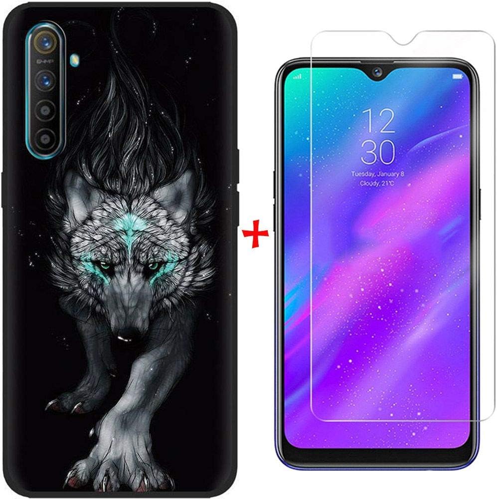 AIOIA For OPPO Realme X2 Case with Screen Protector,Soft Flexible TPU Cover+9H Tempered Glass Film for OPPO Realme X2