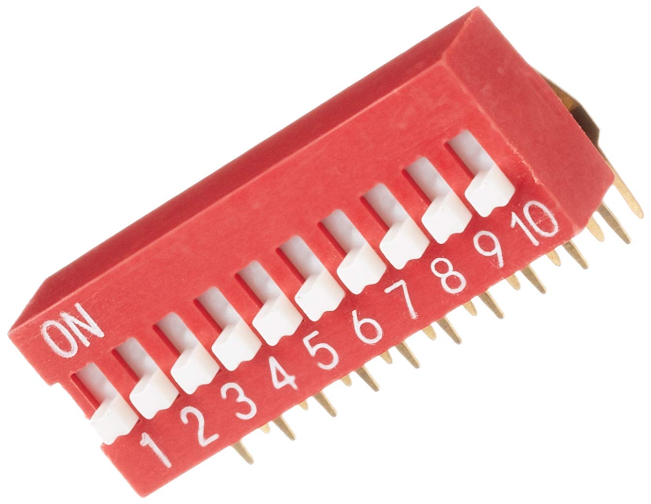 DeLock DIP Slide Switch 10-Digit 2.54 mm Grid Mass THT Angled Red Pack of 2