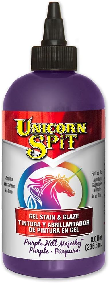 Unicorn SPiT Gel Stain, Purple Hill Majesty Water Based Paint for Wood Multi-Surface Craft Glaze, DIY Furniture Upcycling, 236ml