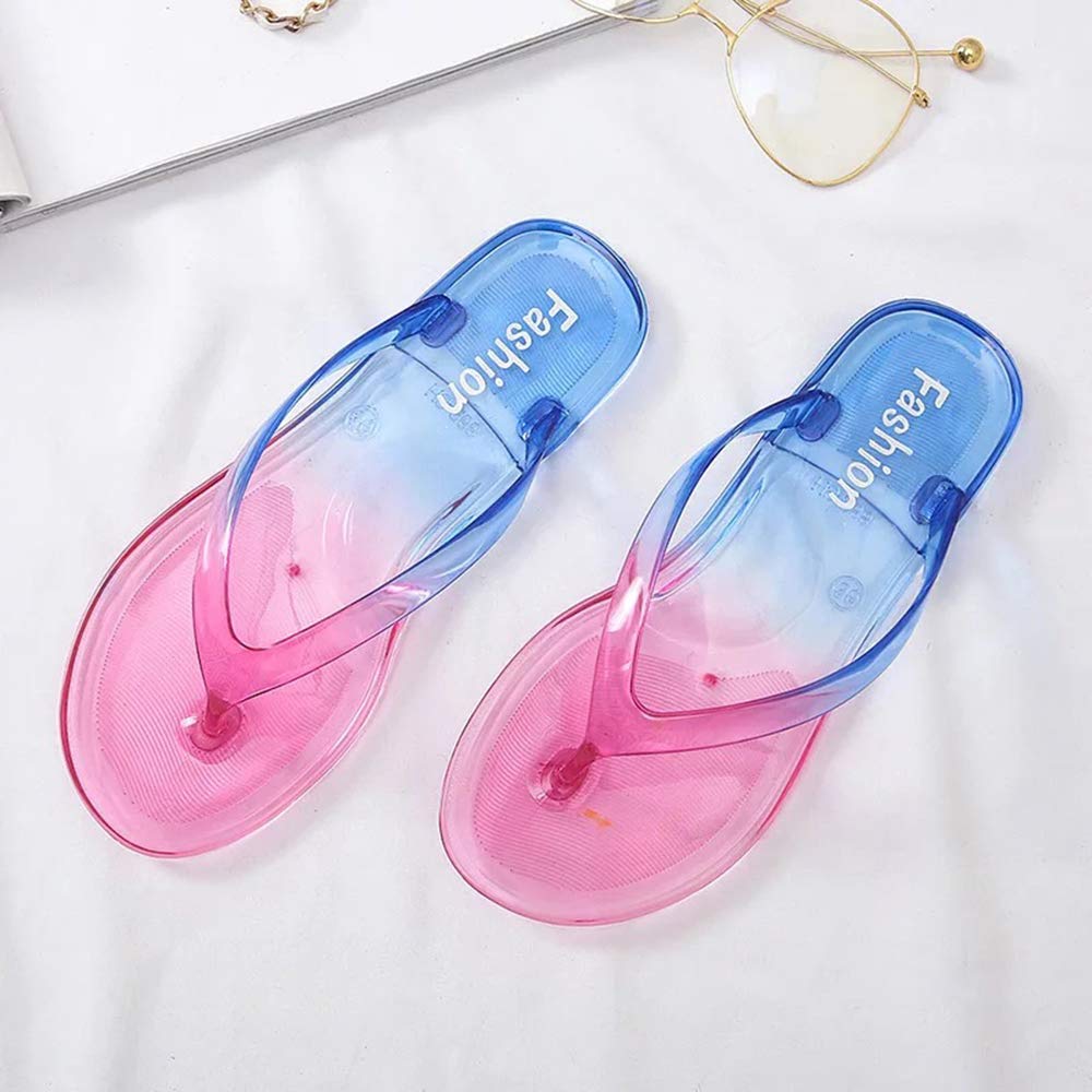 heipeiwa Womens Flip Flops Jelly Thong Sandal Clear Rubber Flat Summer Beach Rain Shoes - Fifth 