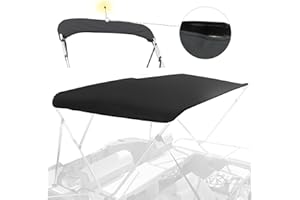YIMSTING 3 Bow Bimini Top Replacement Canvas for Boat with Light Hole and Storage Boot, Easy Install Zipper Sleeves, Heavy Duty Waterproof, 900D Marine Sun Shade Boat Canopy Without Frame, 6'L 73"-78" W Black