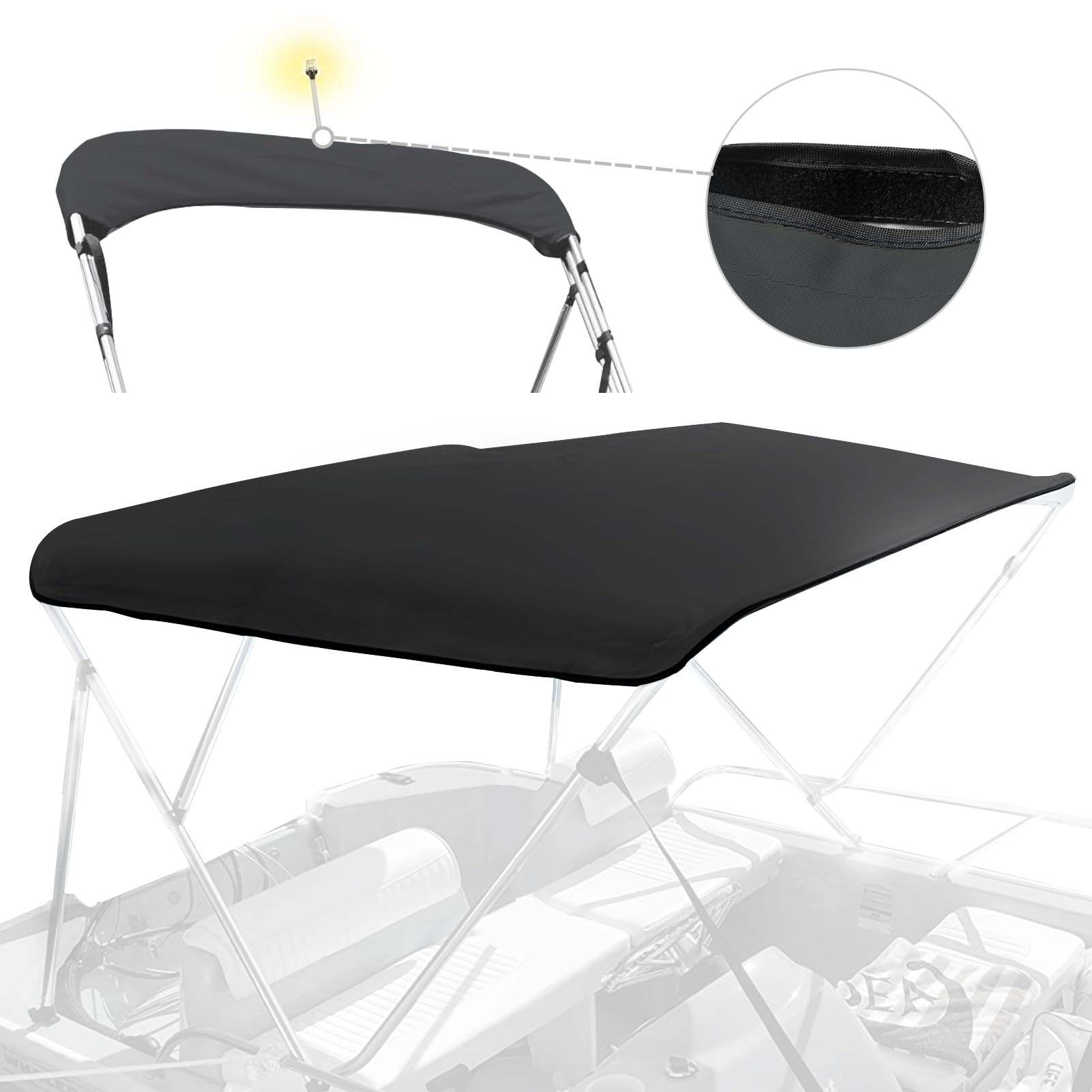 Photo 1 of 4 Bow Bimini Top Replacement Canvas for Boat with Light Hole and Storage Boot, Easy Install Zipper Sleeves, Heavy Duty Waterproof, 900D Marine Sun Shade Boat Canopy Without Frame, 8'L 97"-103"W Black