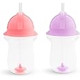 Munchkin Any Angle Sippy Cup for Toddlers, Weighted Toddler Straw Cup with Click Lock Lid, 10 Ounce, 2 Pack, Pink/Purple