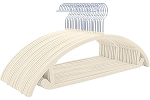 MIZGI Premium Velvet Hangers 50 Pack Heavyduty- Non Slip No Shoulder Bump Suit Hanger - Chrome Hooks,Space Saving Clothes Rounded Shape for Coat,Sweater,Jackets,Pants