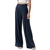 ODODOS Chiffon Flowy Pleated Wide Leg Pants for Women Lightweight High Waist Trouser with Pockets-27/29" /31" Inseam