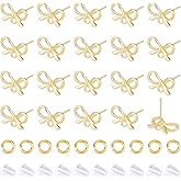 Hobbspring 80pcs Bowknot Earrings Findings Bowknot Earring Posts with Hole Bow Tie Studs Earring Posts with Open Jump Rings and Ear Nuts for Earring Jewelry Making DIY Crafts