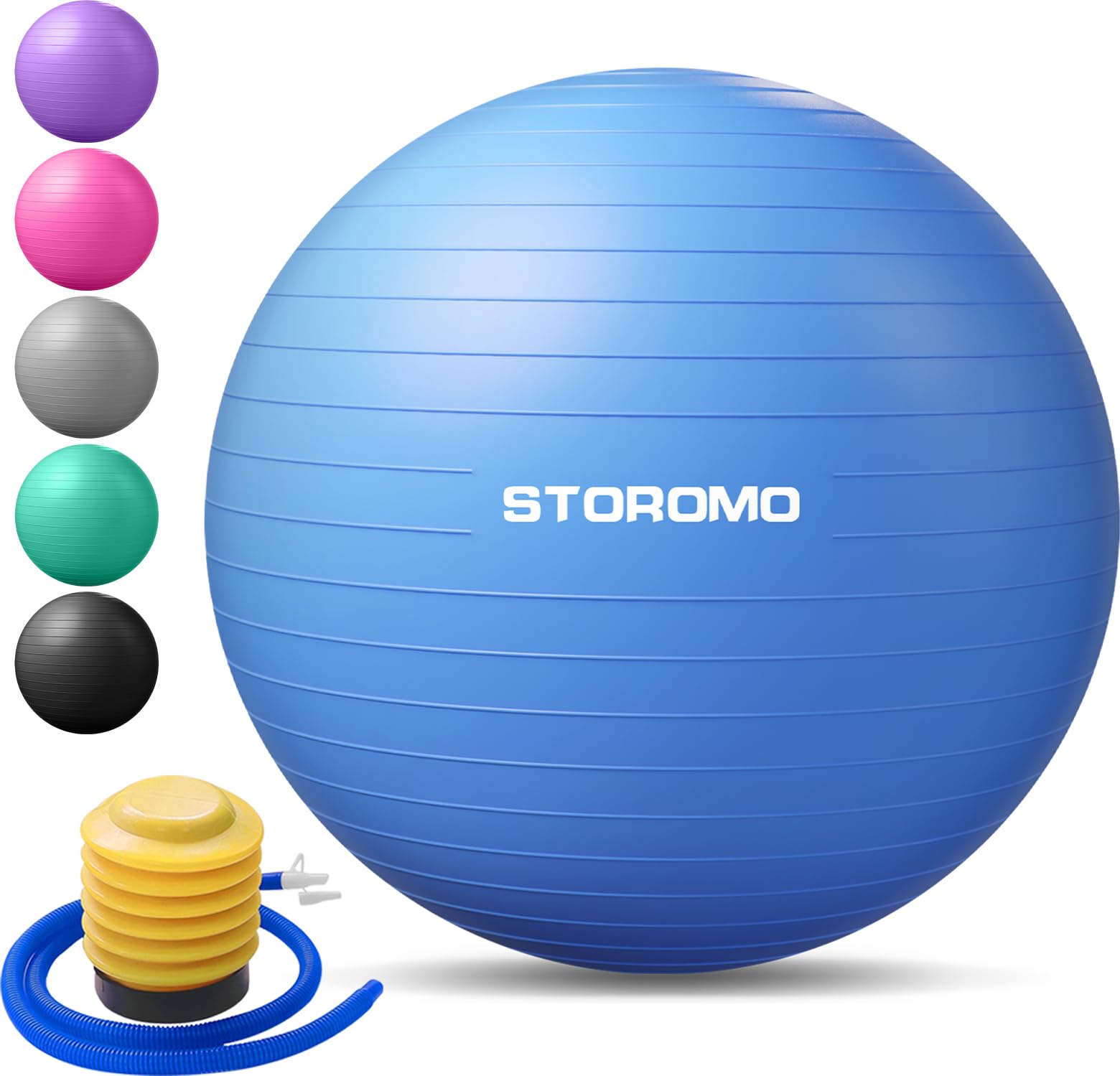 Photo 1 of STOROMO Exercise Ball,Yoga Ball(with Exercise Tutorial)?Extra Thick Non-Slip,Holds 2500 lbs, Workout Ball for Pregnancy Birthing and Balance Stability (Blue, 45cm/17.7in)