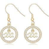 NOUMANDA Gold Plated Star Sign Rhinestone Crystal Dangle Drop Earrings 12 Constellations Zodiac Horoscope Astrology Disc Jewelry Accessories