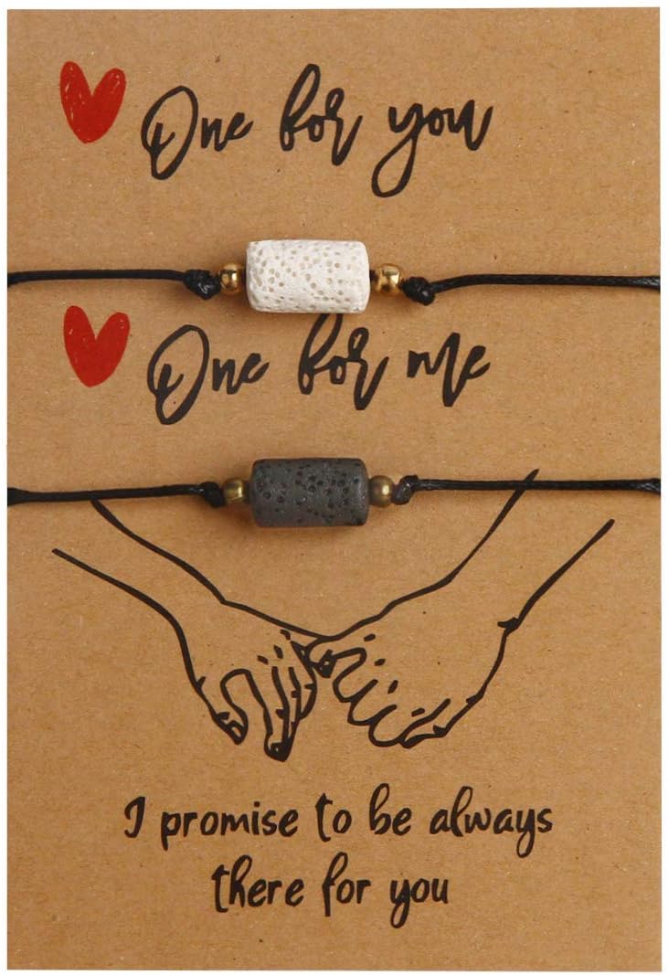 Set Of 2 Long Distance Wish Bracelet，Gift For Couples Friendship Adjustable Distance Matching Bracelets for Best Friends Couple Family