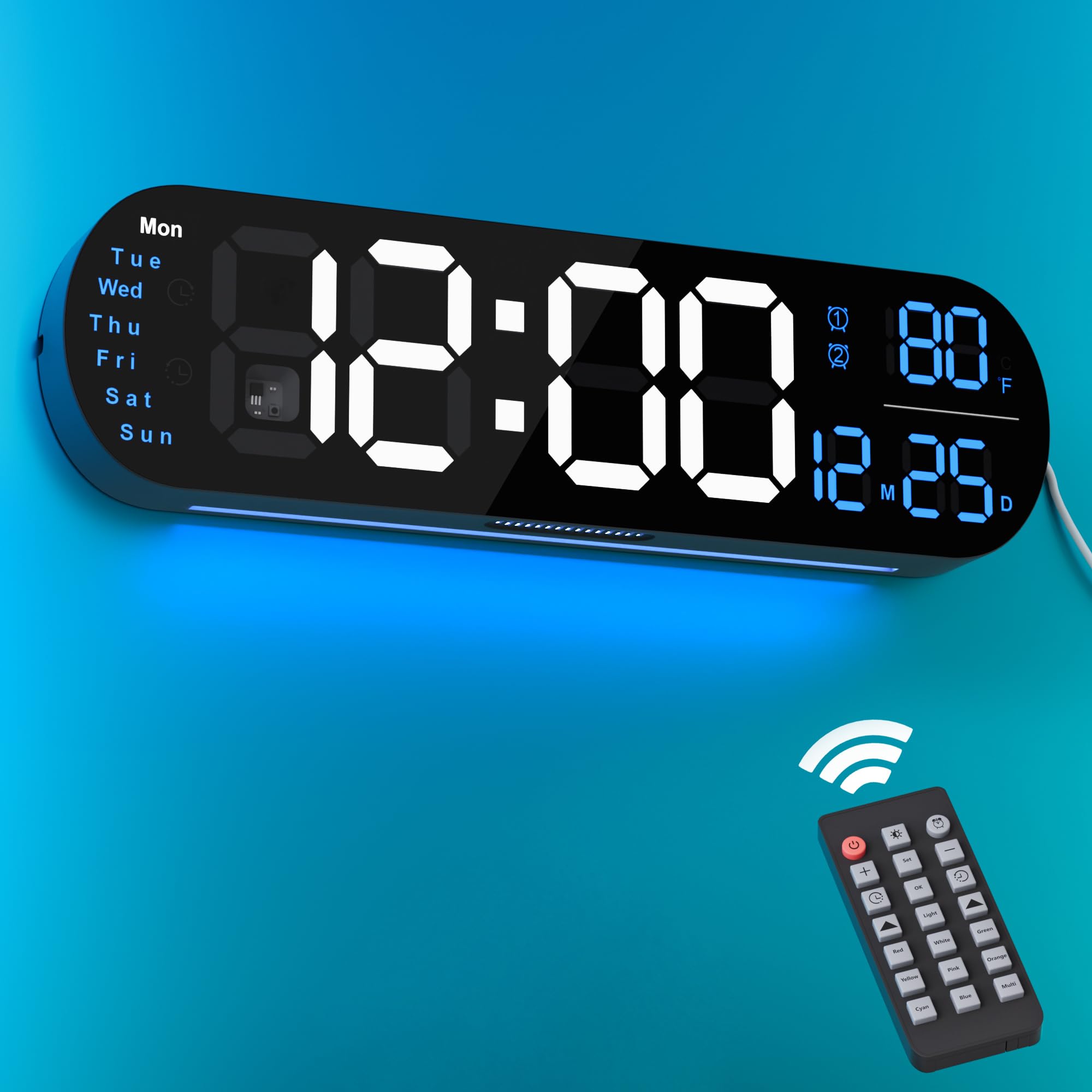 Photo 1 of ANALOI Digital Wall Clock Large Display, 13.7 inch Large Digital Wall Clock with RGB Color Changing Remote Control, Date Week Temperature DST, Auto Brightness Dimmer Big Clock with Night Lights