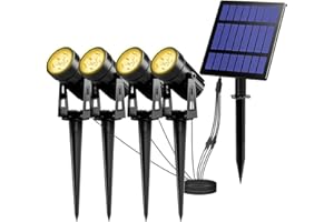 T-SUN Solar Spotlights, 4-in-1 Solar Landscape Spot Lights Outdoor Waterproof Auto ON/Off 5W Separate Solar Panel LED Lights, Solar Lights for Garden, Yard, Driveway, Pool Area(Warm White-3000K)