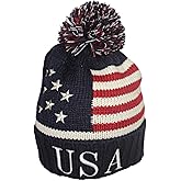 Best Winter Hats American Flag Beanie Embroidered USA Centurion Font W/Pom Pom
