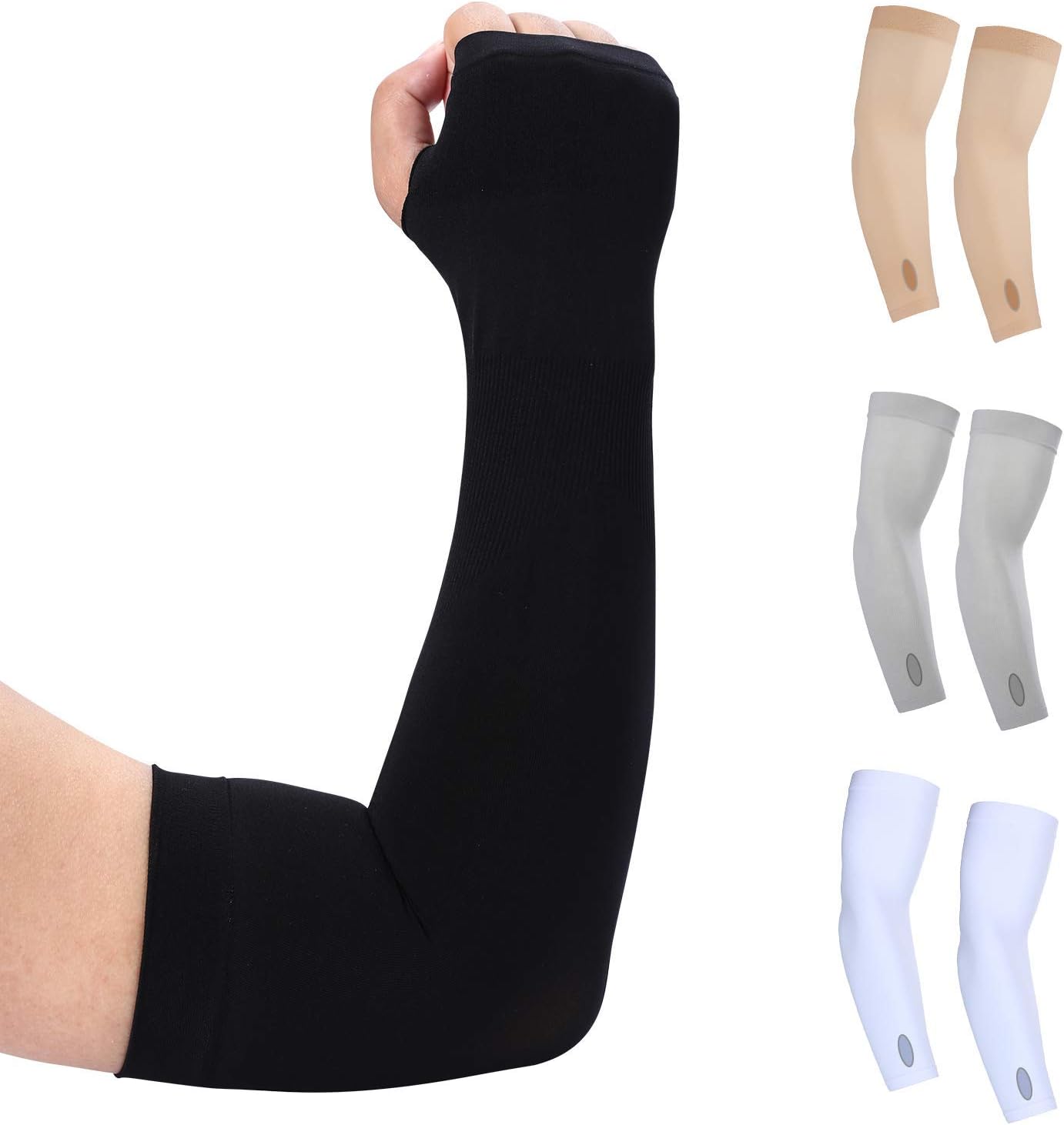 Arm Sleeves for Men Women Youth, Sun Protection Cooling UPF 50 Compression Arm Sleeve with Hand Cover Tattoo Cover Up Sleeves to Cover Arms for Elbow Basketball Running Cycling Golf Football-Black : Sports & Outdoors