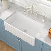 Sarlai 33 White Farmhouse Sink - 33x18 Inch Farm Kitchen Sink Reversible Apron Front White Ceramic Porcelain Fireclay Single Bowl Farmer Sinks