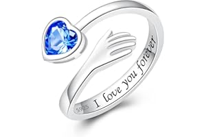 ACJFA 925 Sterling Silver Hug Ring for Women Teen Girls I Love You Gifts for Her 12 Birthstones CZ Adjustable Ring Jewelry Mothers Day Birthday Holiday Gifts