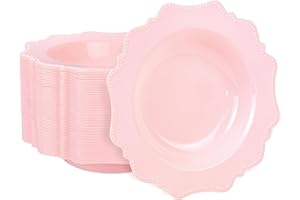 COLOSUS Pink Plastic Party Bowls (60 Pack) 12 Oz Disposable Soup/Salad Bowl, Fancy Shatterproof Dinnerware for Easter, Catering, Holidays, Weddings, and Everyday Use