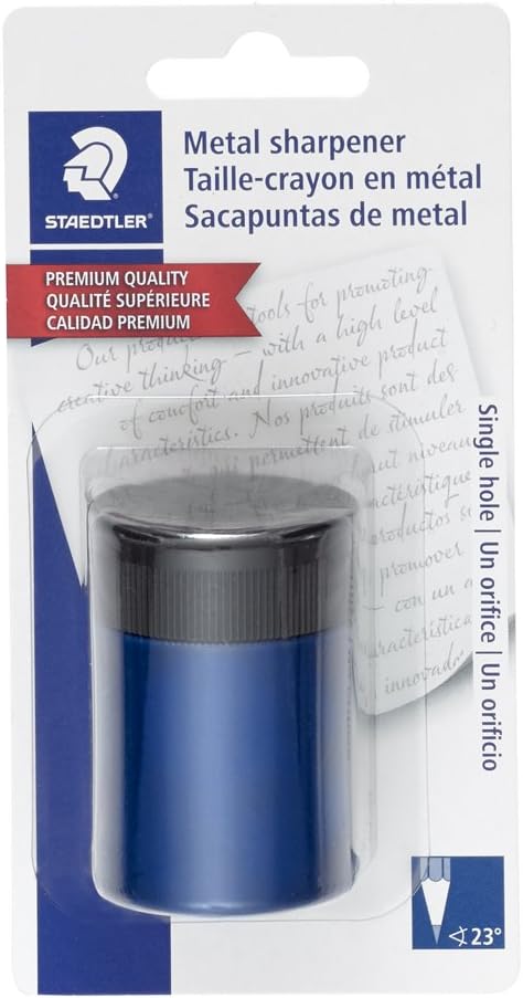 STAEDTLER pencil sharpener, premium quality sharpener with screw-on lid, prevents accidental openings, compact size for pencil case and work-station, 511 63BK (Pack of 1), Assorted colors. : Office Products