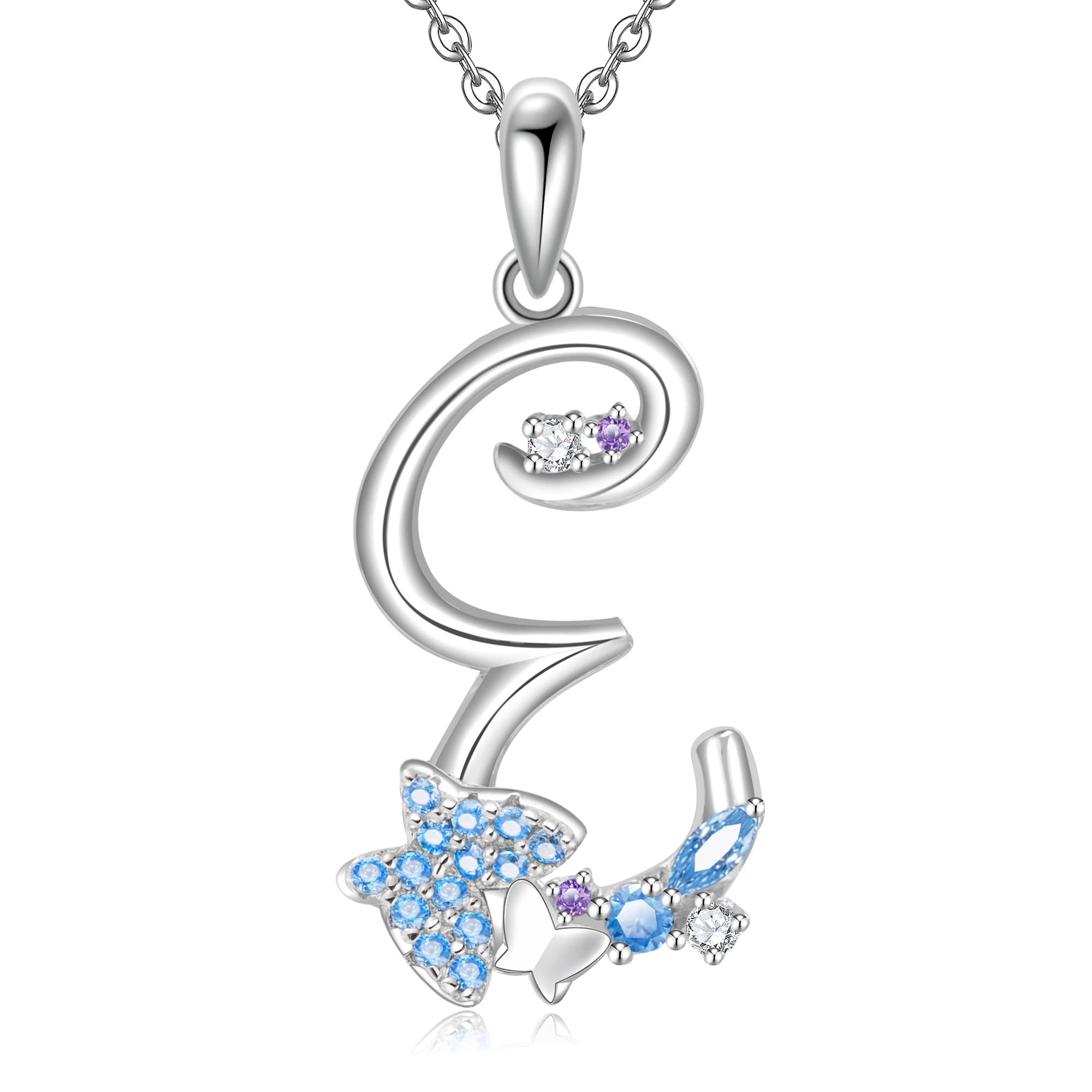 Initial Necklace for Women 925 Sterling Silver Butterfly Letter Pendant Gift for Women