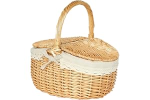 FUTUREORYY Wicker Handwoven Picnic Basket with Lid Large Outdoor Fruit Basket Organizer for Shopping