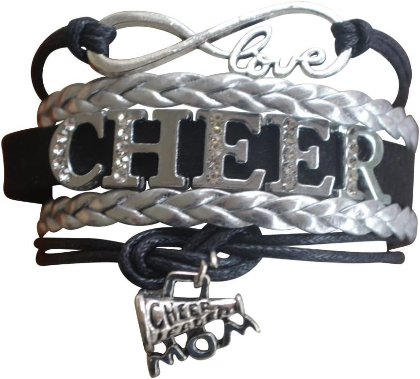 Cheer Bracelet- Cheerleading Charm Infinity Bracelet- Cheer Jewelry for Cheerleader, Cheer Team or Team