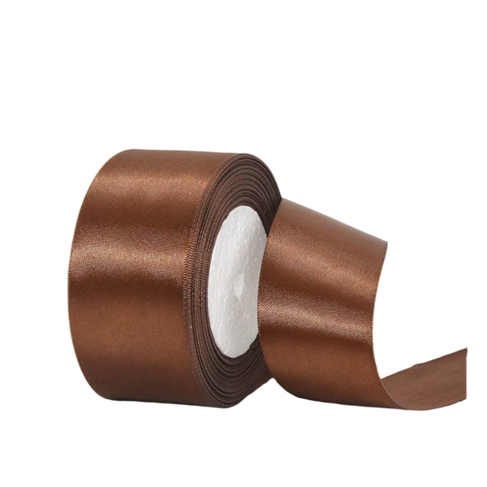 Brown Ribbon - 22M, 2 Inch Coffee Brown Fabric, Double Sided Satin, Solid, Large, Thick, Gift Wrapping, Wedding, Car, Sewing, Floral, Xmas