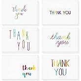 Juvale Thank You Cards with Envelopes - Bulk Blank Thank You Notes & Cards for Kids & Adults - 6 Assorted Rainbow Designs - White, 48 Pack, 4 x 6 In