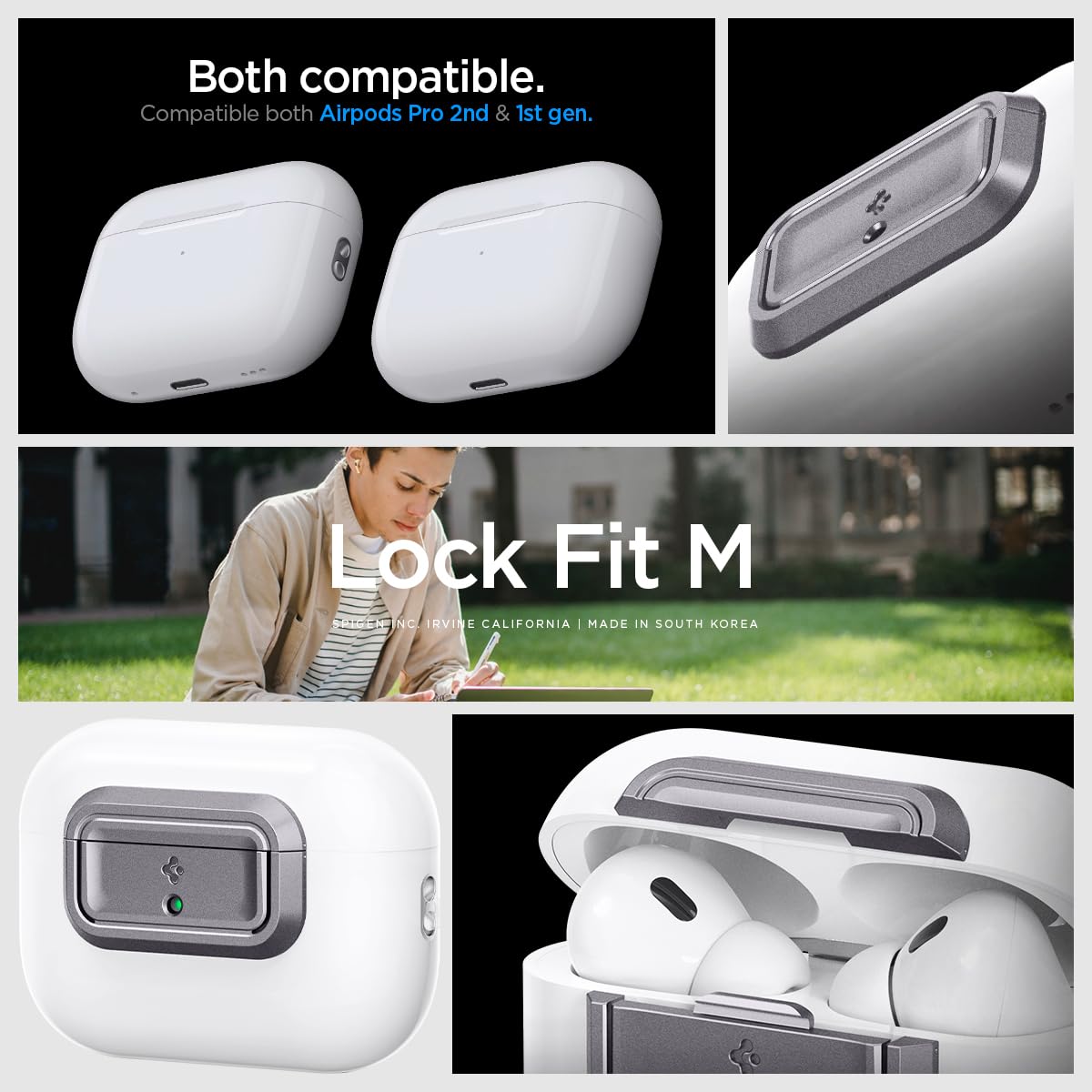 Spigen Lock Fit M [EZ FIT] Locking Device Compatible with AirPods Pro 2nd Generation/AirPods Pro Case with Lanyard [Installation Kit Included] Charging Case Not Included - Gray