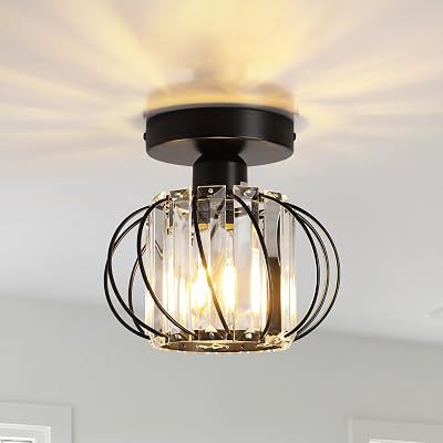 FORCOSO Crystal Ceiling Light Fixtures Modern Chandeliers Semi Flush Black